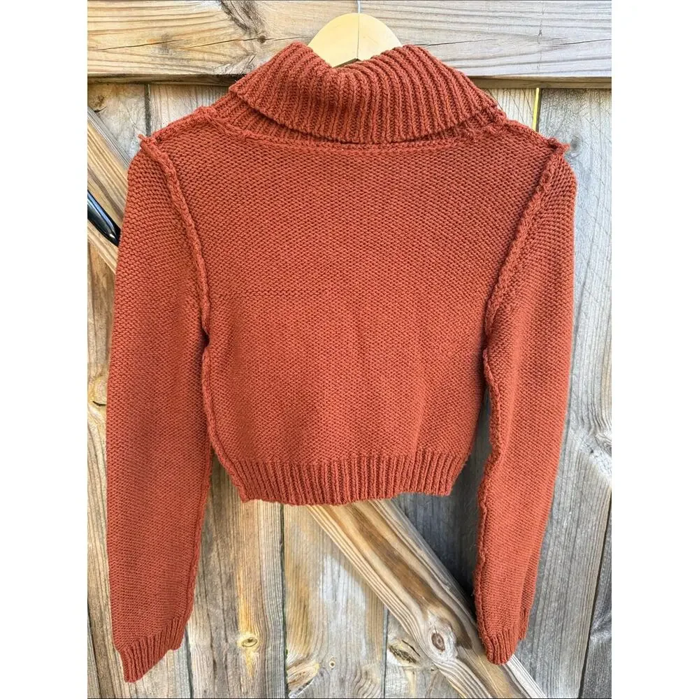 Free People Solar Eclipse Cropped Turtleneck Sweater Small Orange Rust